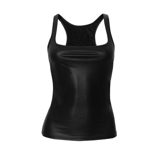 U neck PU leather tank top