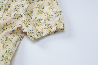 Short puff sleeve pleated zip-up flower print mini dress