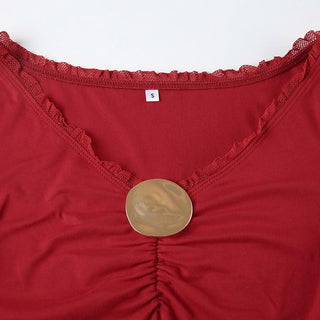 Ruched long sleeve v neck button ruffle bodysuit