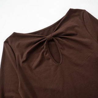 Knotted hollow out long sleeve v neck ruched cut out top