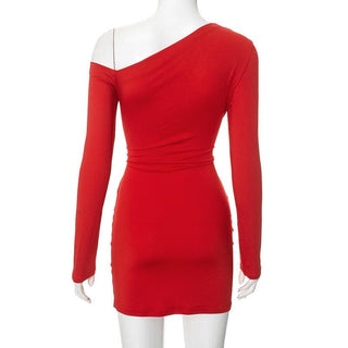 Long sleeve one shoulder ruched mini dress
