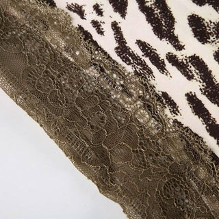 Leopard print long sleeve u neck lace hem top