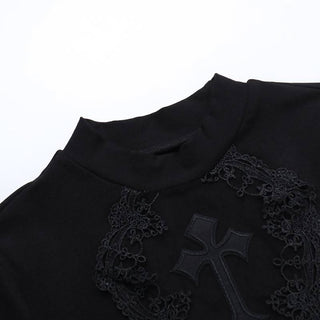 High neck long sleeve cross pattern mini dress