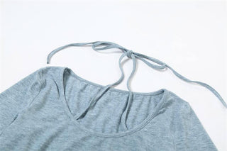 Halter long sleeve self tie beaded top