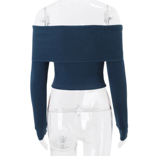 Off shoulder long sleeve knitted solid top