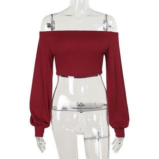 Off shoulder long sleeve ruched solid crop top