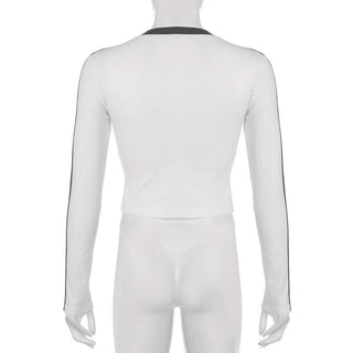 Long sleeve crewneck "01" print crop top