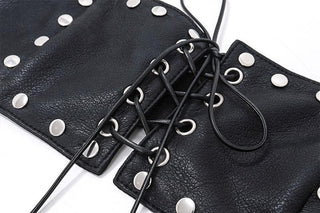 Backless sleeveless u neck PU leather lace up crop top