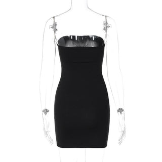 Cross pattern beaded backless tube mini dress