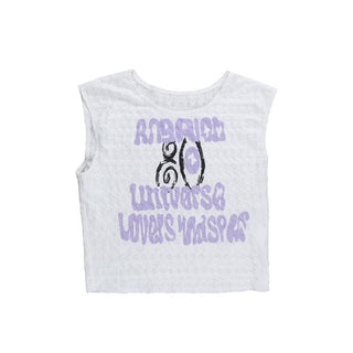 Crewneck textured letter print contrast top