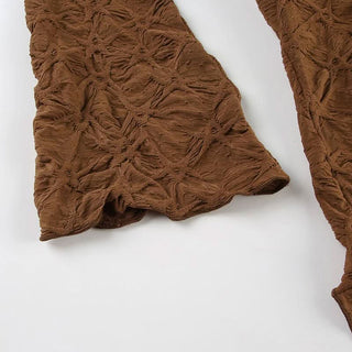 Long flared sleeve textured lace hem ruffle top