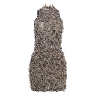 Crewneck textured contrast mini dress