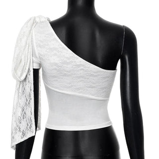 One shoulder lace knotted crop top