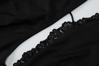 One shoulder o ring lace hem backless maxi dress