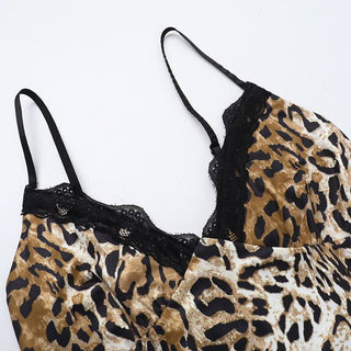 Lace hem v neck leopard print cami midi dress