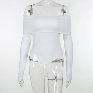 Long sleeve off shoulder irregular ribbed backless top