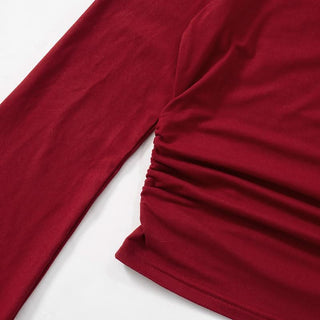 Off shoulder long sleeve ruched self tie top