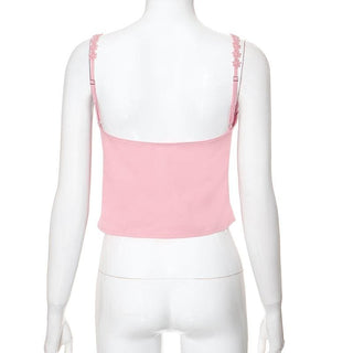 Sweetheart neck flower embroidery zip-up cami top