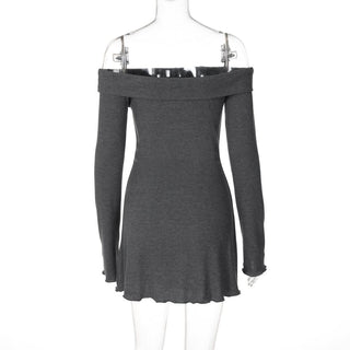 Off shoulder long sleeve buckle mini dress