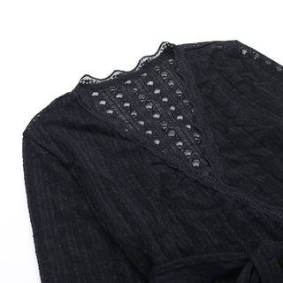 Long flared sleeve v neck lace hem knotted top