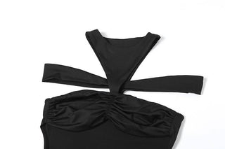 Ruched hollow out crewneck solid cut out maxi dress