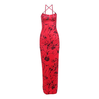 Print cross front ruched cami maxi dress