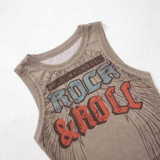 Sheer mesh letter print crewneck tank top