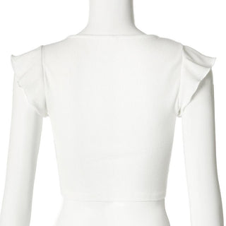 Cap sleeve drawstring ruched ribbed crop top