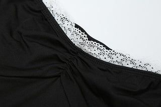 Short puff sleeve leopard print lace hem romper