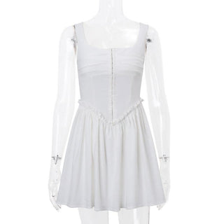 Button ruffle square neck ruched bustier tank mini dress-final-sale