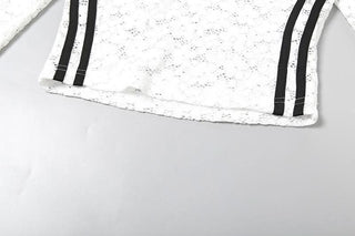 V neck long sleeve lace letter print see through top