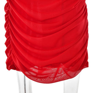 Off shoulder long sleeve slit mesh ruched maxi dress