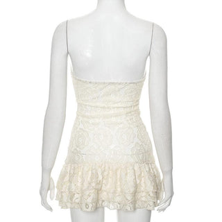 Lace ruffle sweetheart neck tube mini dress