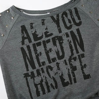 Off shoulder long sleeve letter print top