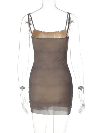 U neck print backless cami mini dress