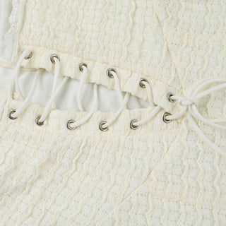 Lace up slit textured spaghetti strap lace hem maxi dress