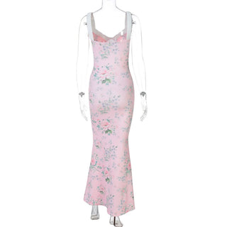 V neck flower print cami maxi dress