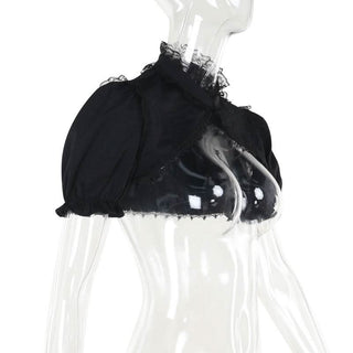 Puff sleeve lace hem button shrug top