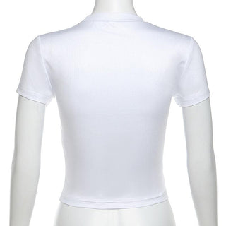 Short sleeve crewneck body print crop top