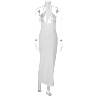 Self tie halter hollow out backless cut out midi dress