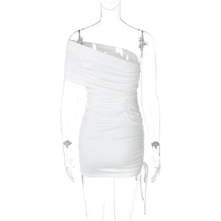 Off shoulder drawstring mini dress