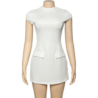 Cap sleeve crewneck stitch solid mini dress