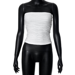 Textured solid backless ruched tube top