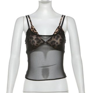 Leopard print mesh 2 piece top