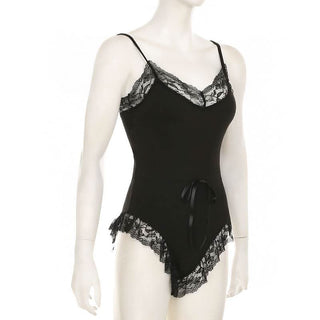 Lace hem bowknot cami bodysuit