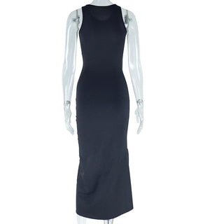 U neck flower applique ruffle ruched tank midi dress