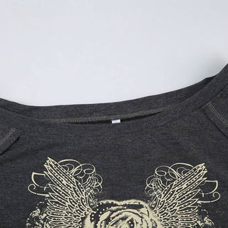 Off shoulder long sleeve flower print top