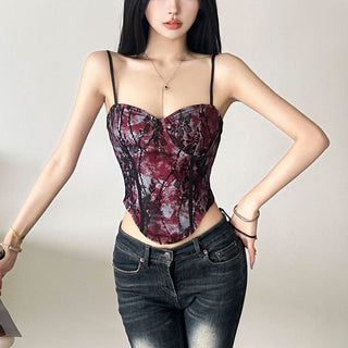 Sweetheart neck tie dye lace cami top