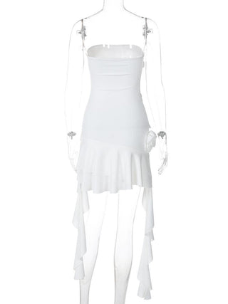 Ruffle flower applique tube mini dress