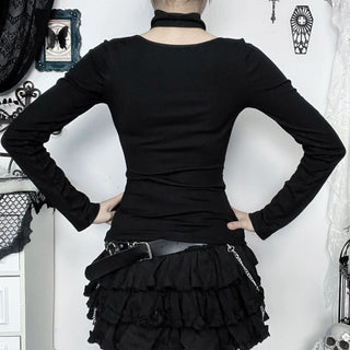 Halter long sleeve button self tie top